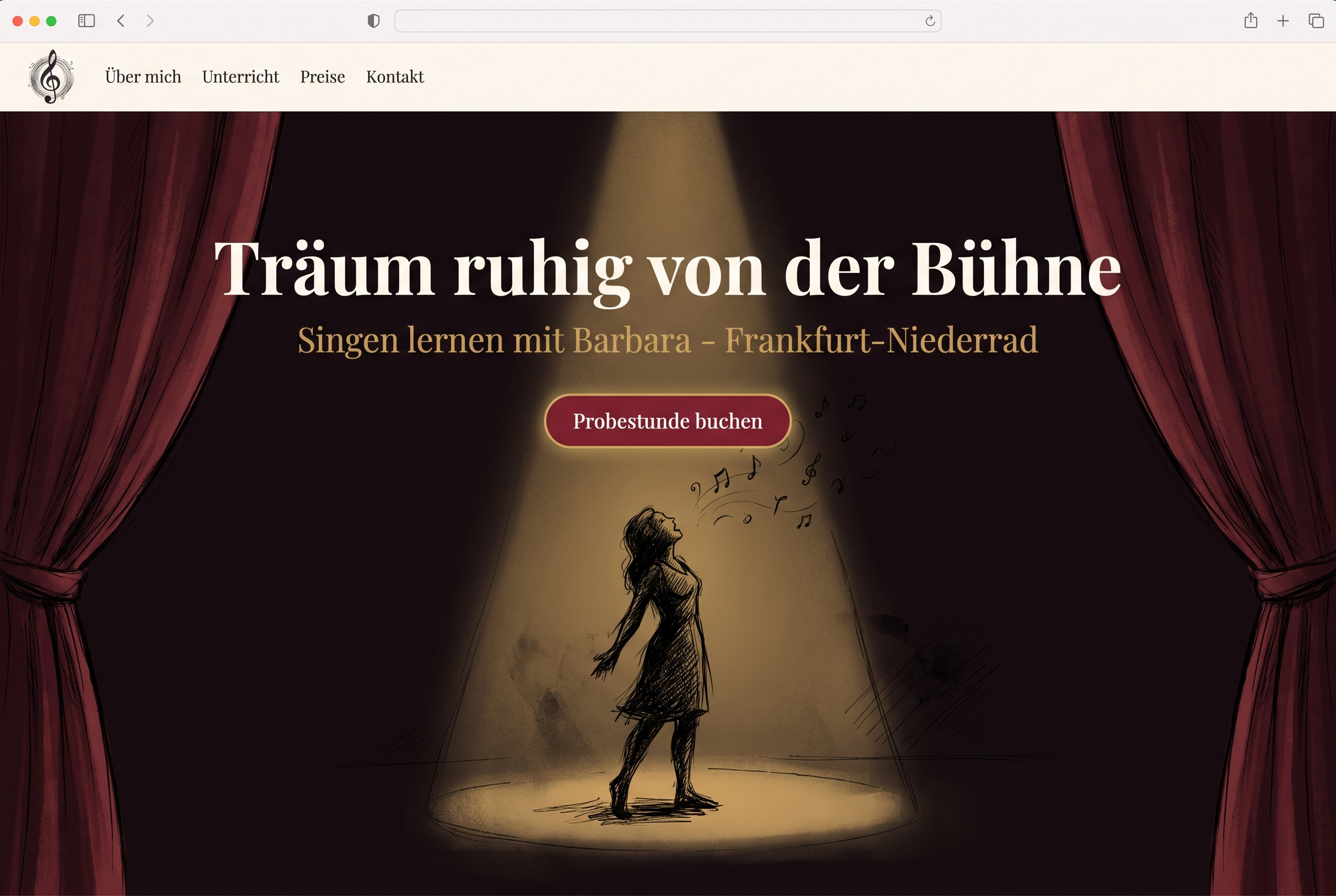 Dunkle Bühne Hero mit Spotlight-Sängerin