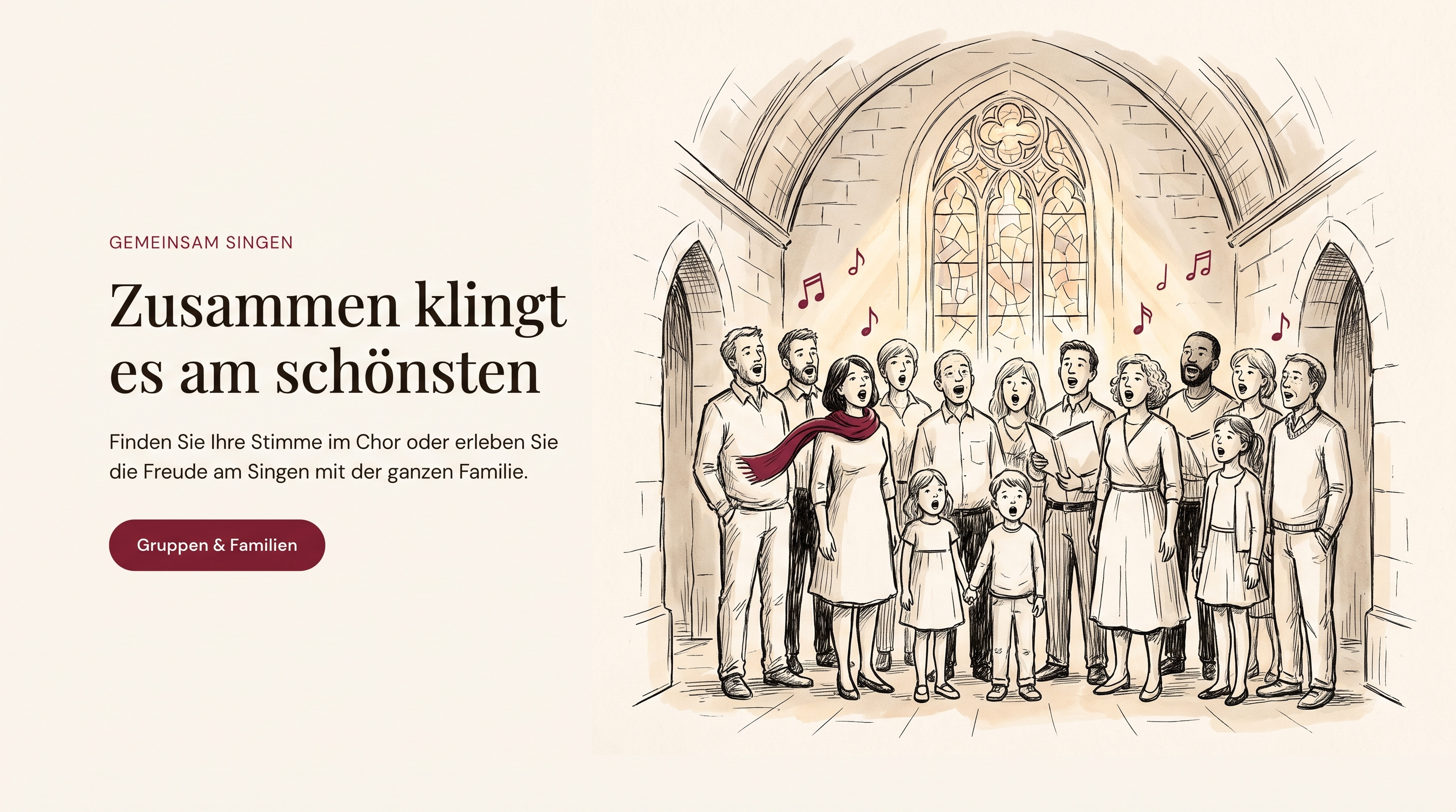 Tusche-Illustration Chor in kleiner Kirche
