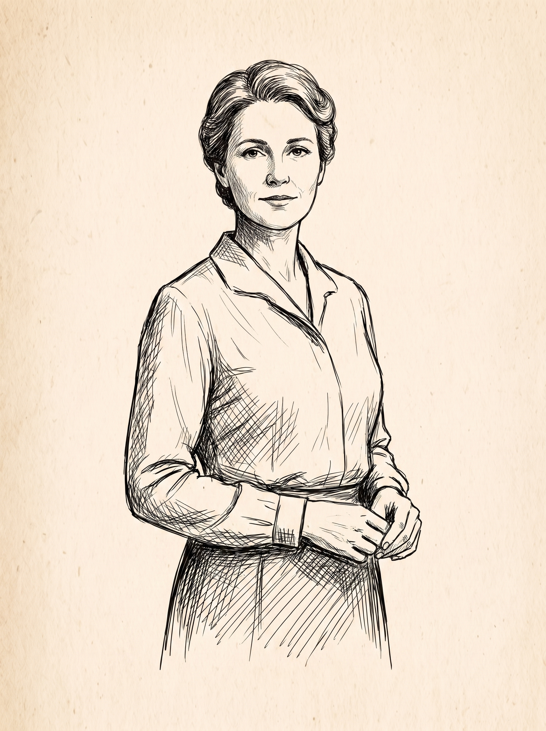 Charakterstudie Frau, elegante Tuschezeichnung