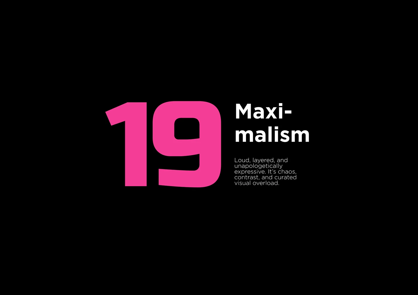 Maximalist graphic design with layered typography, bold colors, and dense compositions